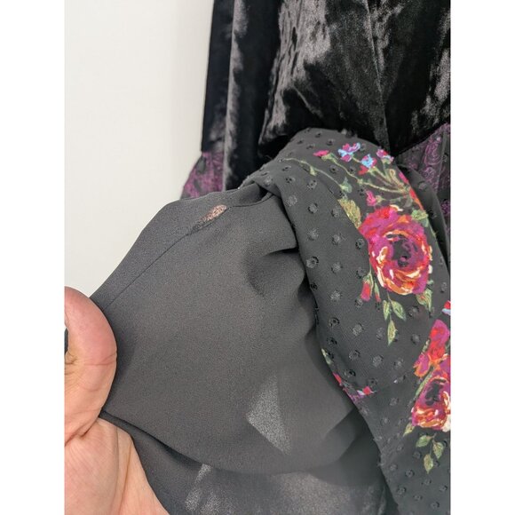 DR2 Velvet Sheer Babydoll Top Women Size L Floral Whimsigoth Romantic Fairy Y2K - Picture 3 of 11